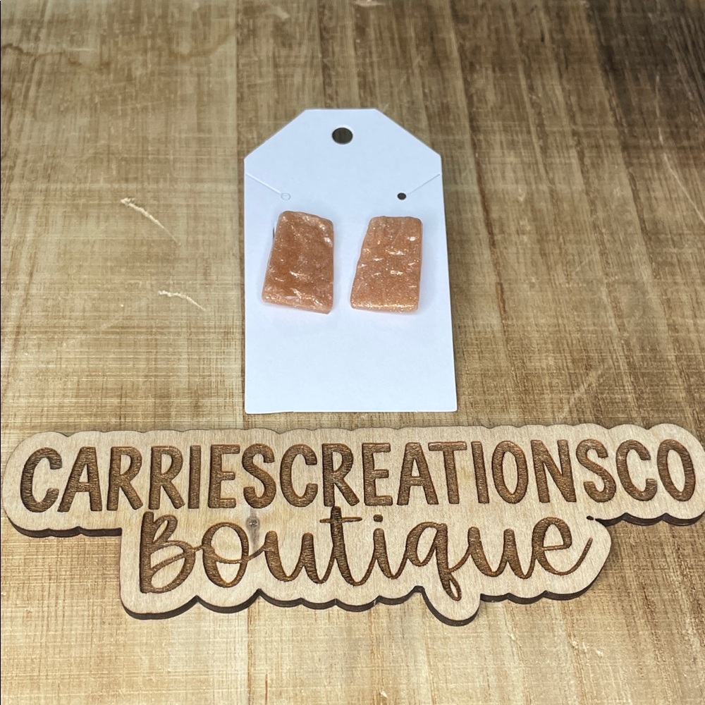 Rectangular Shimmery Peach Resin Stud Earrings